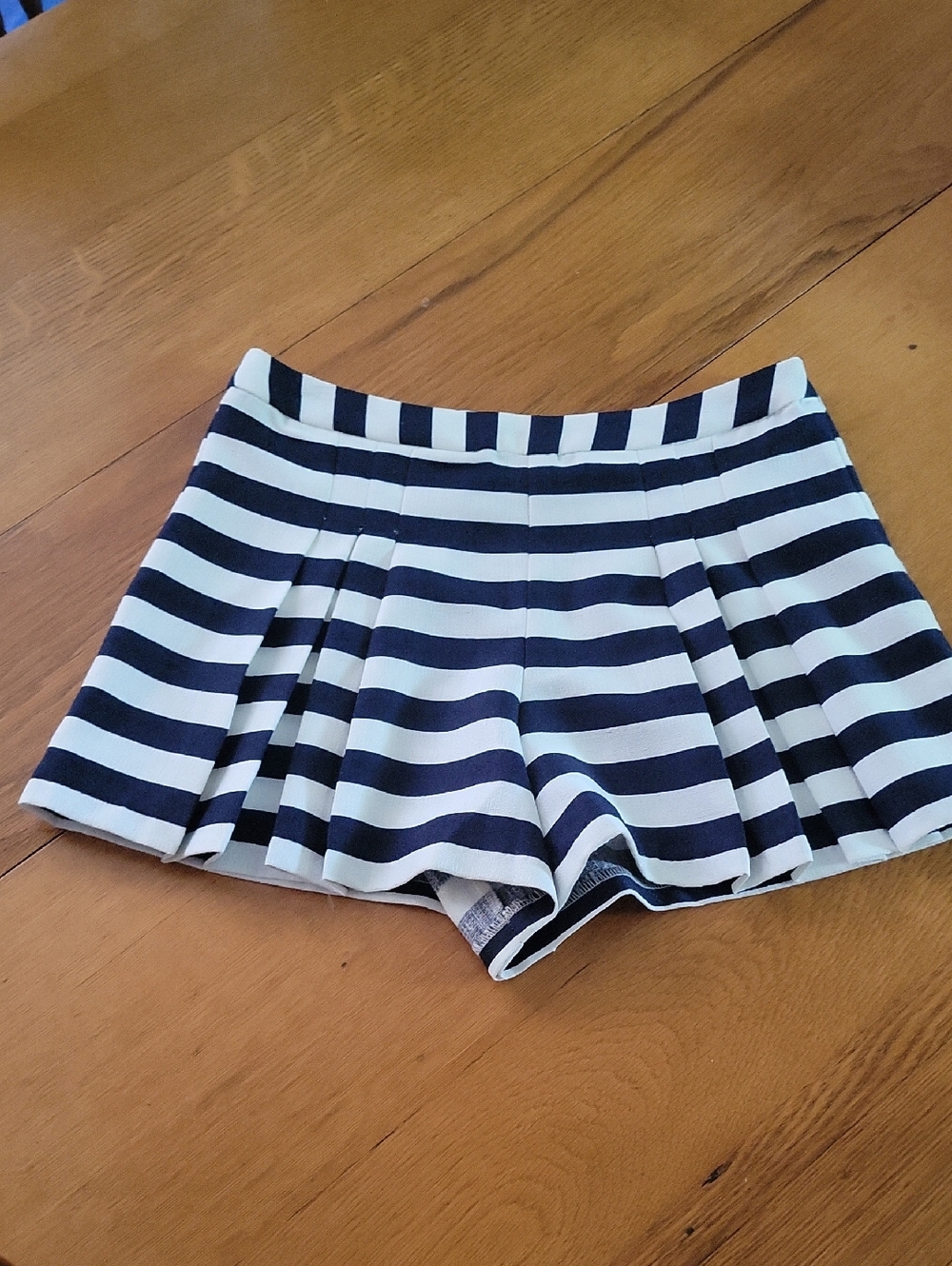 Everly Navy and White Striped Pleated Skort Shorts